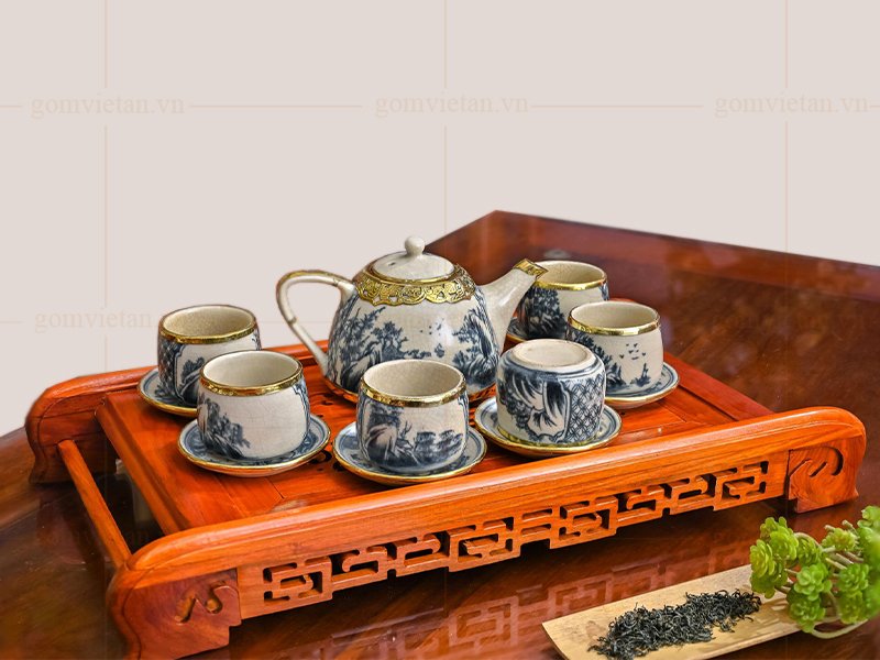 Bộ ấm chén Bát Tràng giả cổ