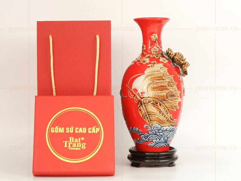 Bảo bình hút lộc Thuận Buồm Xuôi Gió họa tiết đắp nổi