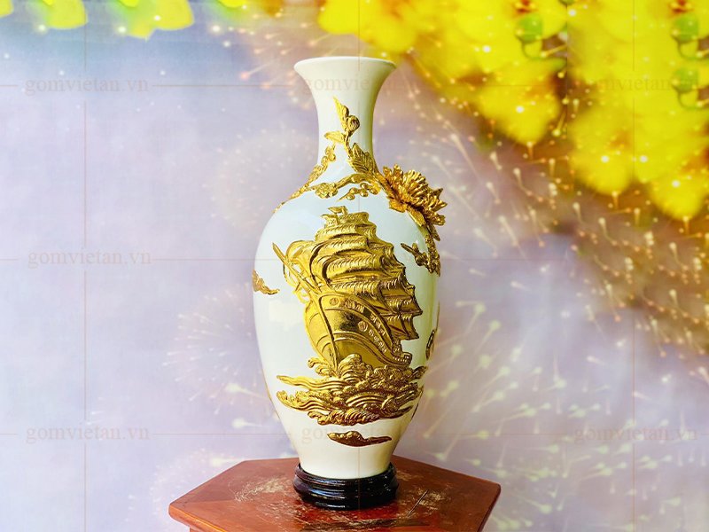 Bảo bình hút lộc thuận buồm xuôi gió đắp nổi dát vàng