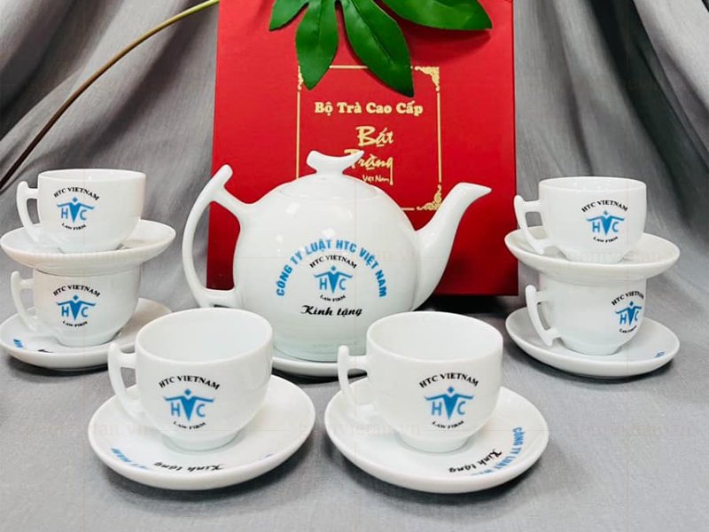 Bộ ấm chén in logo dáng bưởi trăng khuyết