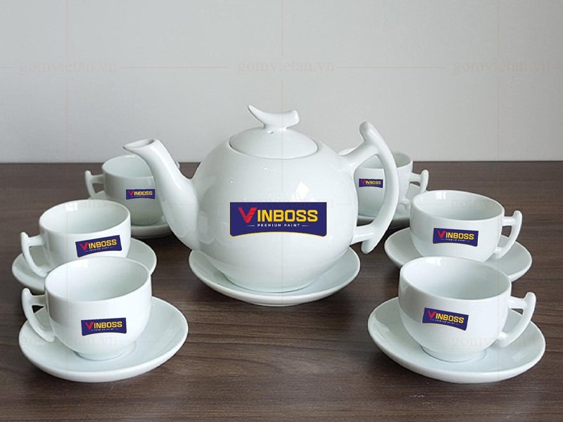Bộ ấm chén in logo dáng bưởi trăng khuyết