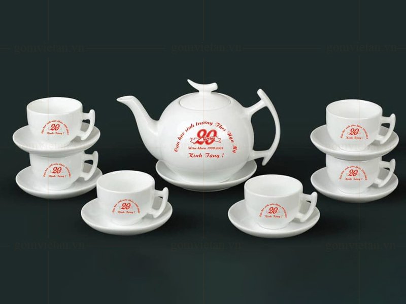 Bộ ấm chén in logo dáng bưởi trăng khuyết