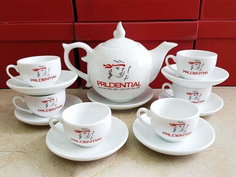 Bộ ấm chén in logo dáng bưởi chóp lửa