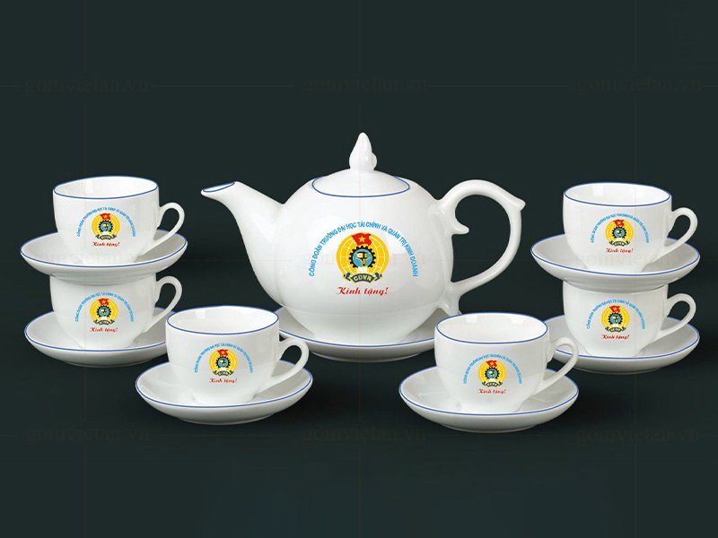 Bộ ấm chén in logo dáng bưởi chóp lửa
