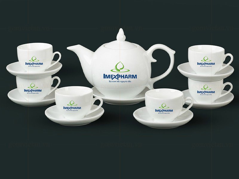 Bộ ấm chén in logo dáng bưởi chóp lửa