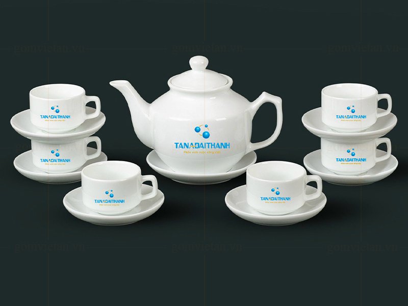 Bộ ấm chén in logo dáng vuông
