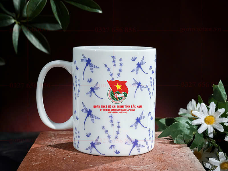 Bộ ly sứ in logo làm quà tặng